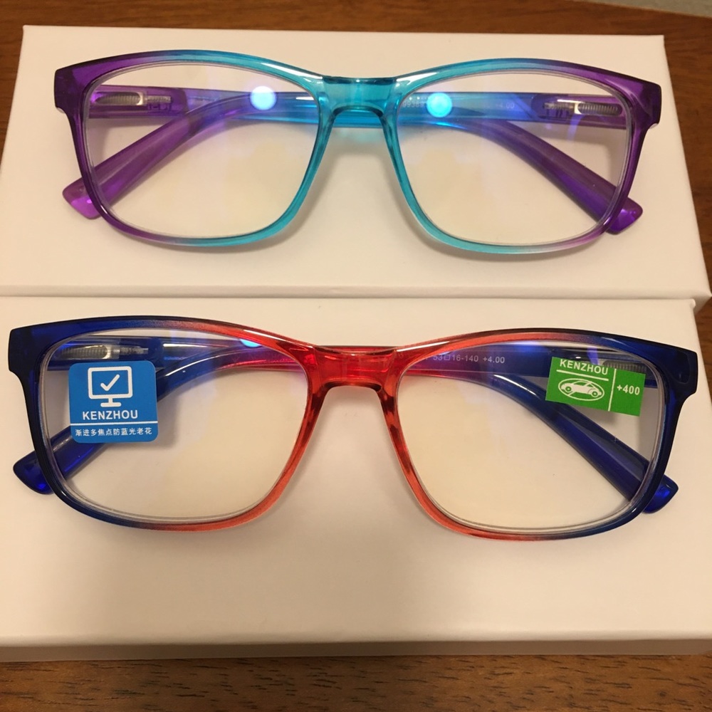 +1.75/+4.00 Women's Fashion Progressive Readers- 2 pair:blue & Purple/Red & Blue